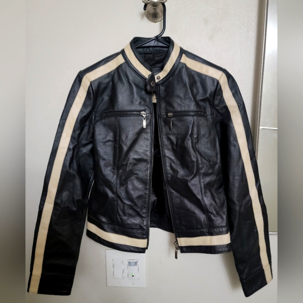 Women's Leather Jacket Black and White Size Small